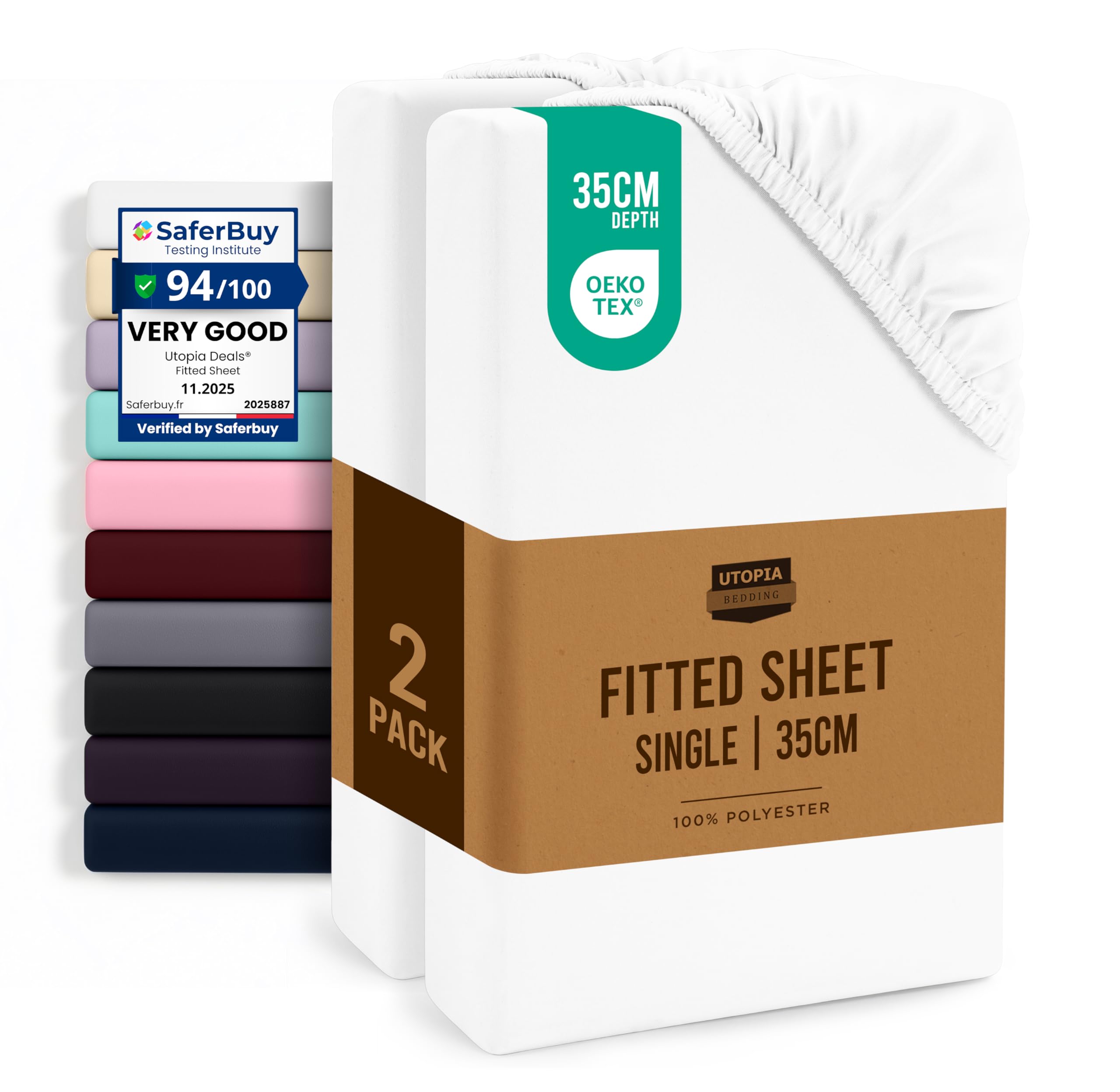 Utopia Bedding Fitted Sheet Single (2 Pack), White | Deep Pocket 14 inch (35 cm)