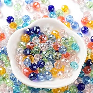 145pcs/60g Faceted Glass Rondelle Beads Assorted Glass Loose Beads for DIY Crafts Earrings, Bracelets, Necklaces, Jewellery, Jewelry Making Supplies, 8x6mm