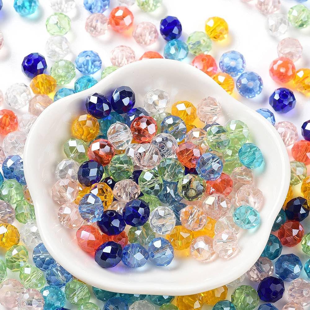 145pcs/60g Faceted Glass Rondelle Beads Assorted Glass Loose Beads for DIY Craft