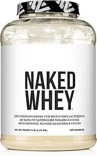 NAKED WHEY 5LB 100% Grass Fed Whey Protein Powder - 1 Undenatured, Bulk, Unflavored - GMO, Soy, and Gluten Free - No Preservatives - Stimulate Muscle Growth - Enhance Recovery - 76 Servings
