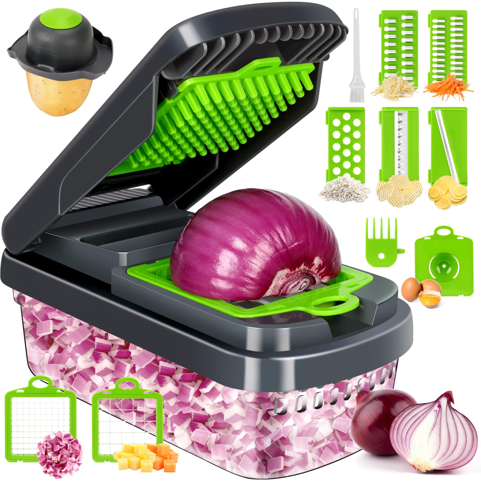 Yusshn Vegetable Chopper, 12-in-1 Food Veggie Chopper Cutter with Container | 7 
