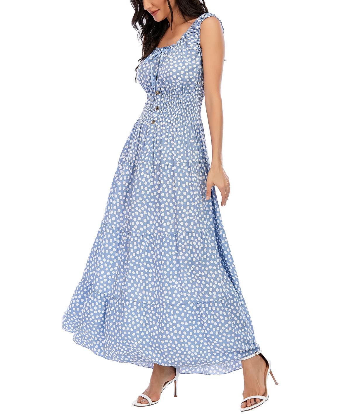 OSTOO - Women's Summer Boho Floral Print Tiered Casual Swing Maxi Dress