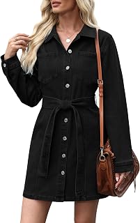 Womens Denim Dress Jean Dress Western Country Outfits with Pocket