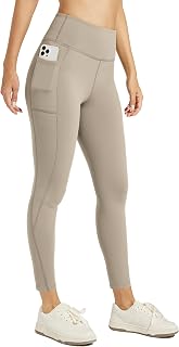 Willit Legging thermique 7/8 doublé en polaire pour femme - Pantalon d'hiver pour yoga et course à pied - Taille haute - Kaki - M