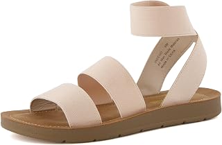 CUSHIONAIRE Indego Strappy Flat Sandals for Women with Elastic Upper, Arch Support and Memory Foam