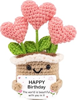 Crochet Birthday Gift for Women & Men– Inspirational Heart Flower Handmade Happy Birthday gift for Women,Man,Mom, Sister, Best Friend, Coworker – Unique Gift Ideas for Her, Him, Birthday Decorations