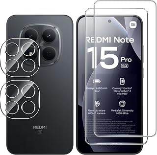Fitudoos for Xiaomi Redmi Note 15 Pro 5G Tempered Glass Screen Protector [2 Pieces]+Camera Lens Protector [2 Pieces], [9H Hardness] [Scratch Resistant].