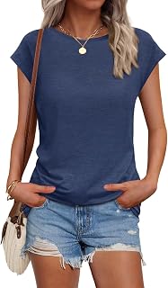BLMFAION Womens Summer Trendy Cap Sleeve Tshirt Tops Soft Plain T Shirt