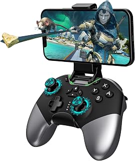 aghi Bluetooth Game Controller with Hall Joysticks and Phone Clip | Wireless Gamepad for Switch/PC/iPhone iOS/Android/TV/Steam with Lock Speed, Macro, 6-Axis Gyro, HD Rumble, Turbo,Silver Black