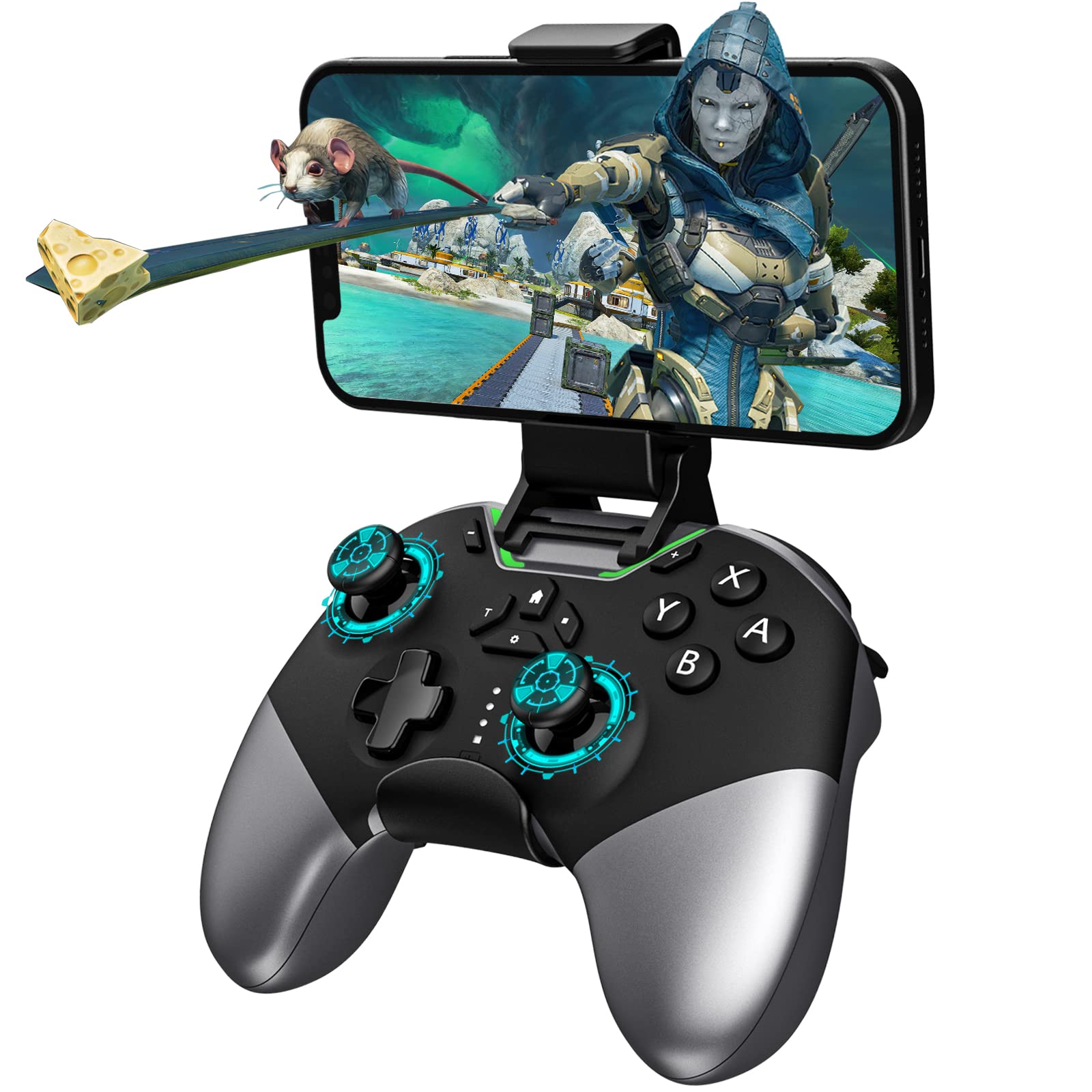 aghi Bluetooth Game Controller with Hall Joysticks and Phone Clip | Wireless Gam