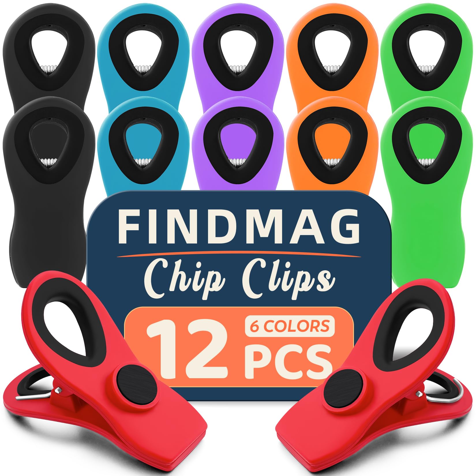 Chip Clips, Bag Clips for Food Storage, 12 Pack Multicolor | Magnetic Chip Bag C