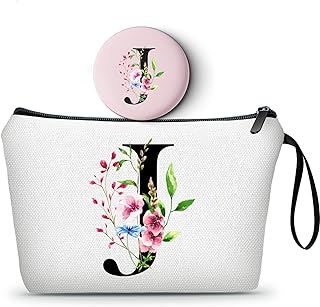 A-Z Personalized Makeup Bag with Mirror, Birthday Gifts for Women, Friend,J