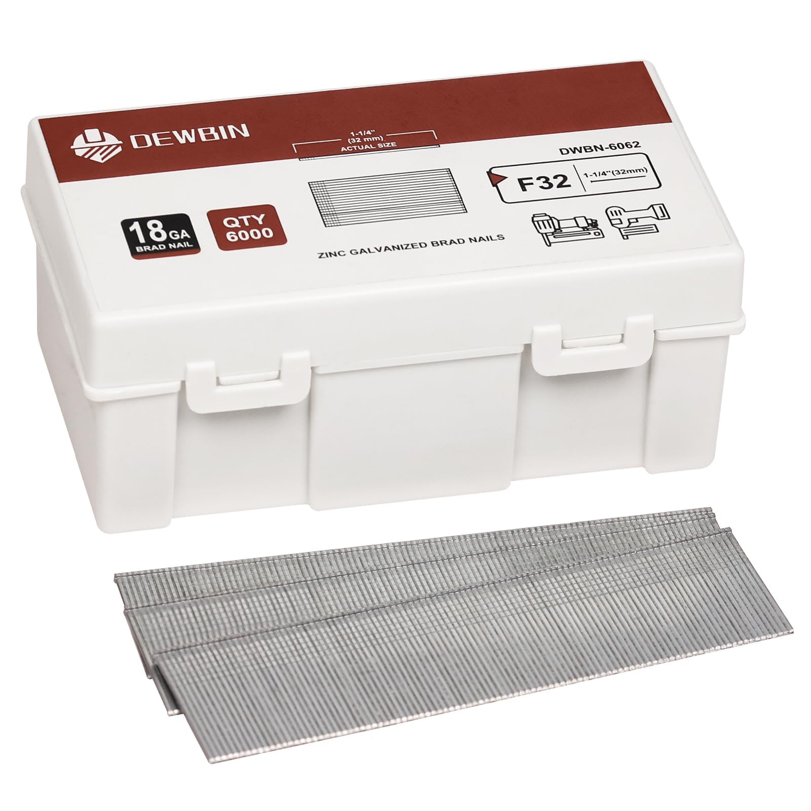 DEWBIN 18 Gauge Brad Nails, 6000 Counts 1-1/4-inch 18 GA Brad Nails, Galvanized 