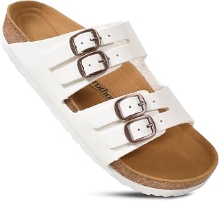 AEROTHOTIC Arch Support Recovery Slides for Women Comfy Memory Foam Cork Footbed Double Straps with Adjustable Buckle Slip on Beach Dressy Outdoor Ladies Sandals