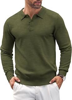 Coofandy Jersey de Manga Larga para Hombre, suéter de Punto Tipo Polo, suéter de Invierno, Casual, Color Liso, Ajuste Regular