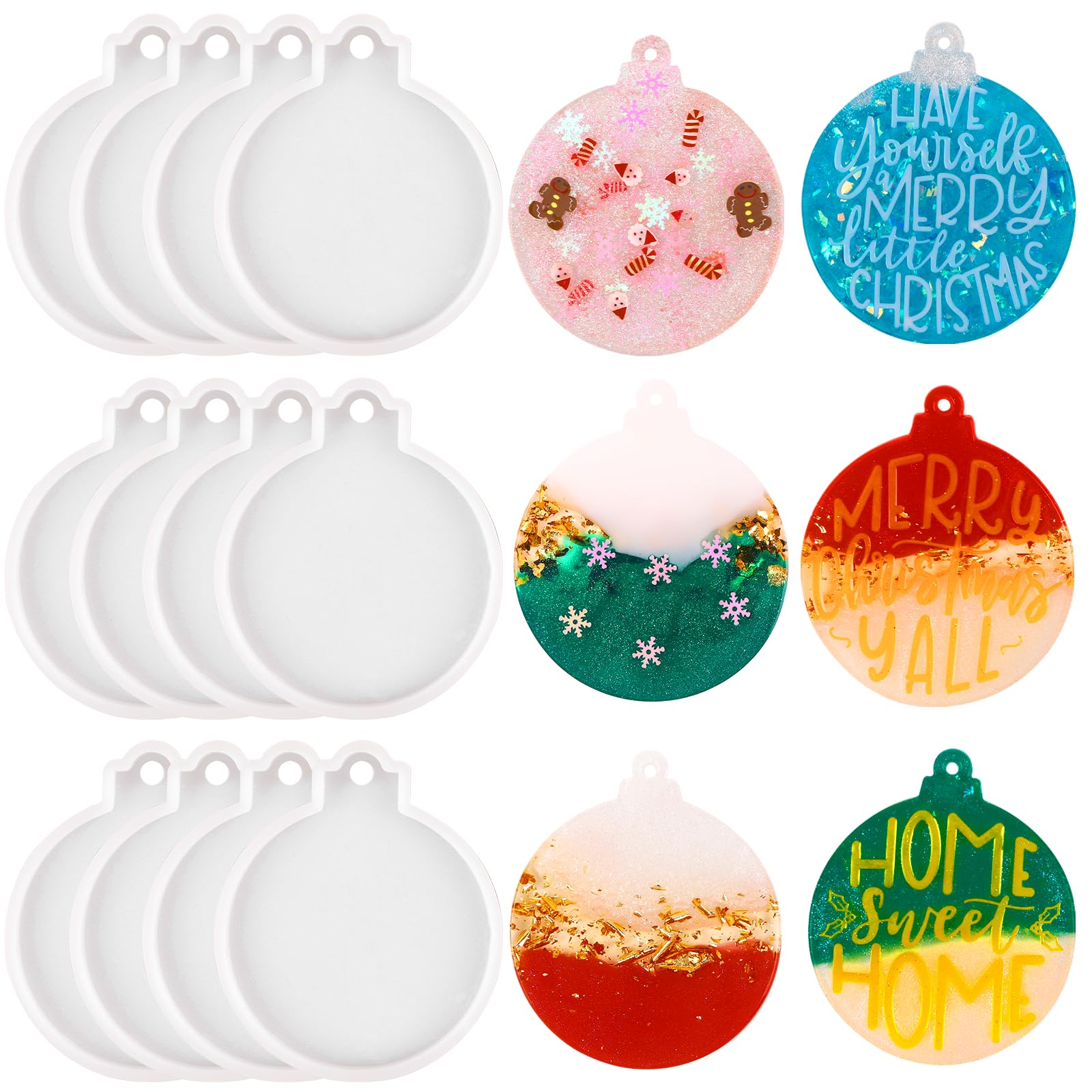 12pcs Christmas Resin Molds Silicone for Tree Decoration DIY Craft | White Round