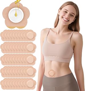wobtg 50PCS Castor Oil Patches, Castor Oil Pack Wrap | Disposable Organic Cotton Self-Adhesive Pads for Belly Button, Anti Leakage Design, Breathable &amp; Portable, No Wash, Beige