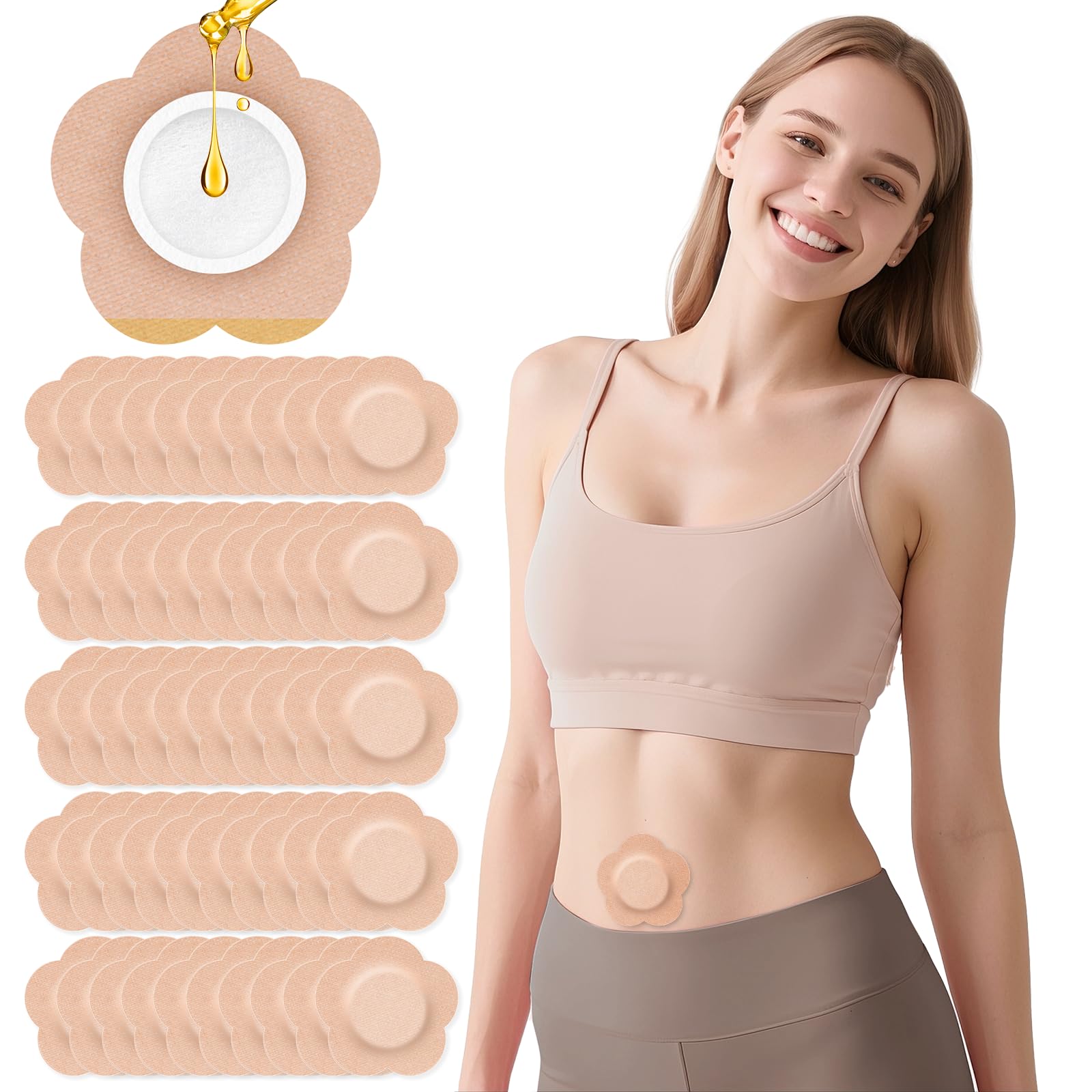 wobtg 50PCS Castor Oil Patches, Castor Oil Pack Wrap | Disposable Organic Cotton