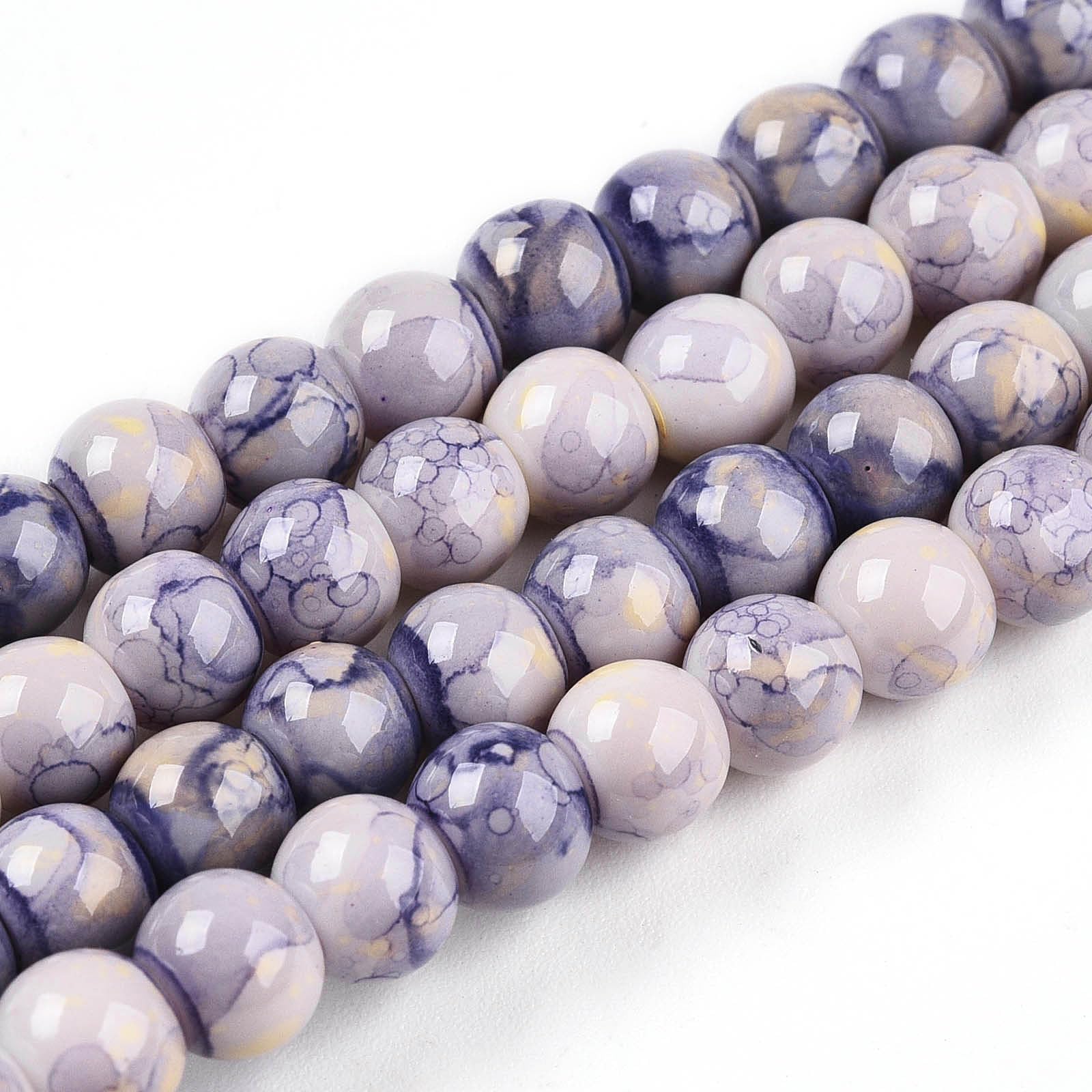 140pcs 6mm Round Glass Beads Imitate Oven Painted Porcelain Beads Loose Spacer B