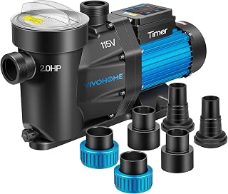VIVOHOME 2.0HP 115V Pool Pump with Timer for in/Above Ground Pools | Self-Priming Energy Saving, w 1.25'' & 1.5" & 2.0'' Unions Energy Saving w/Strainer Baske, 7140 GPH