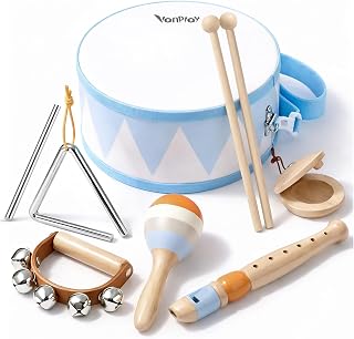 Kids Drum Kit 6 in 1 Musical Instruments Baby Toys Wooden Toys Sensory Toys for 2+ Year Old Boys Girls Baby