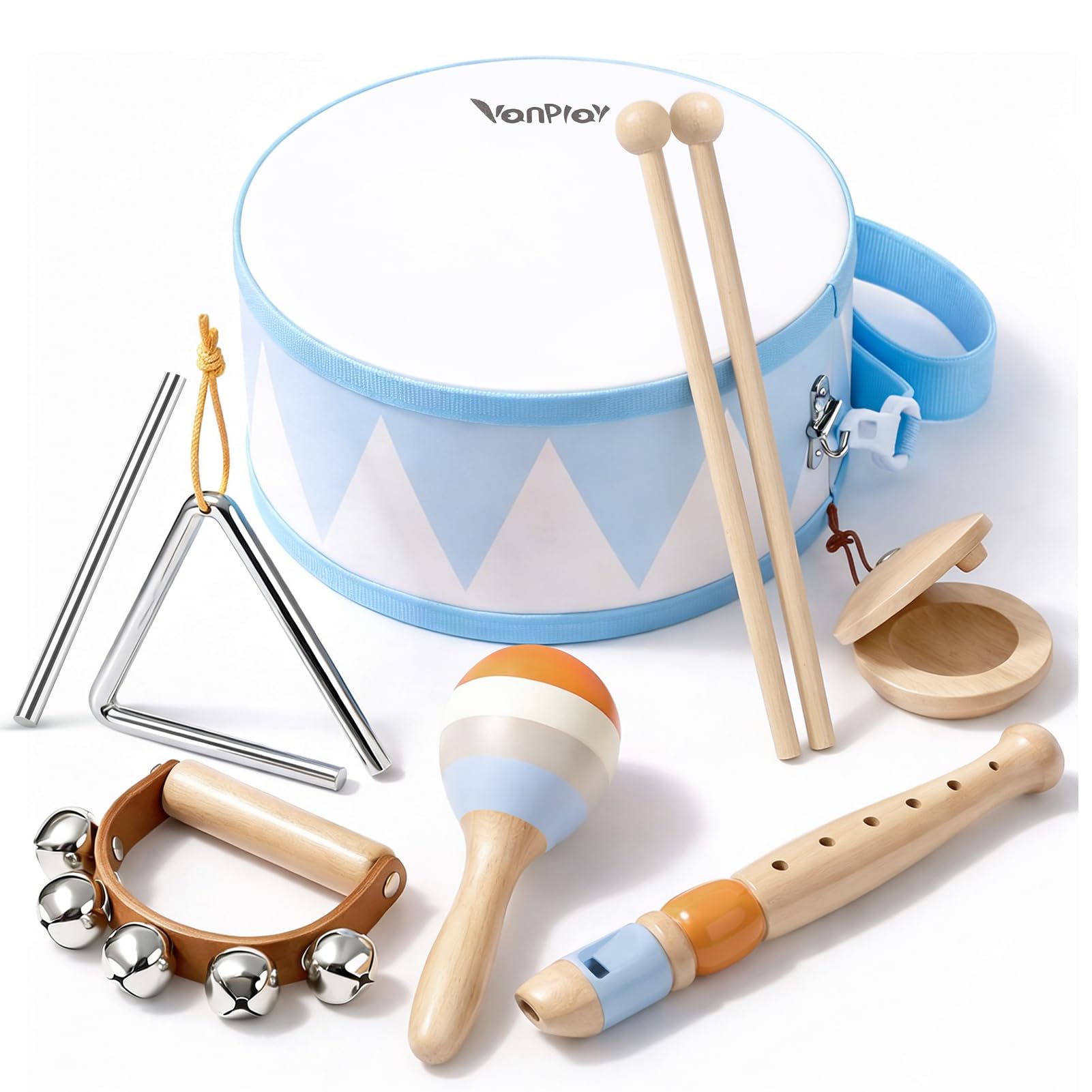 Kids Drum Kit 6 in 1 Musical Instruments Baby Toys Wooden Toys Sensory Toys for 