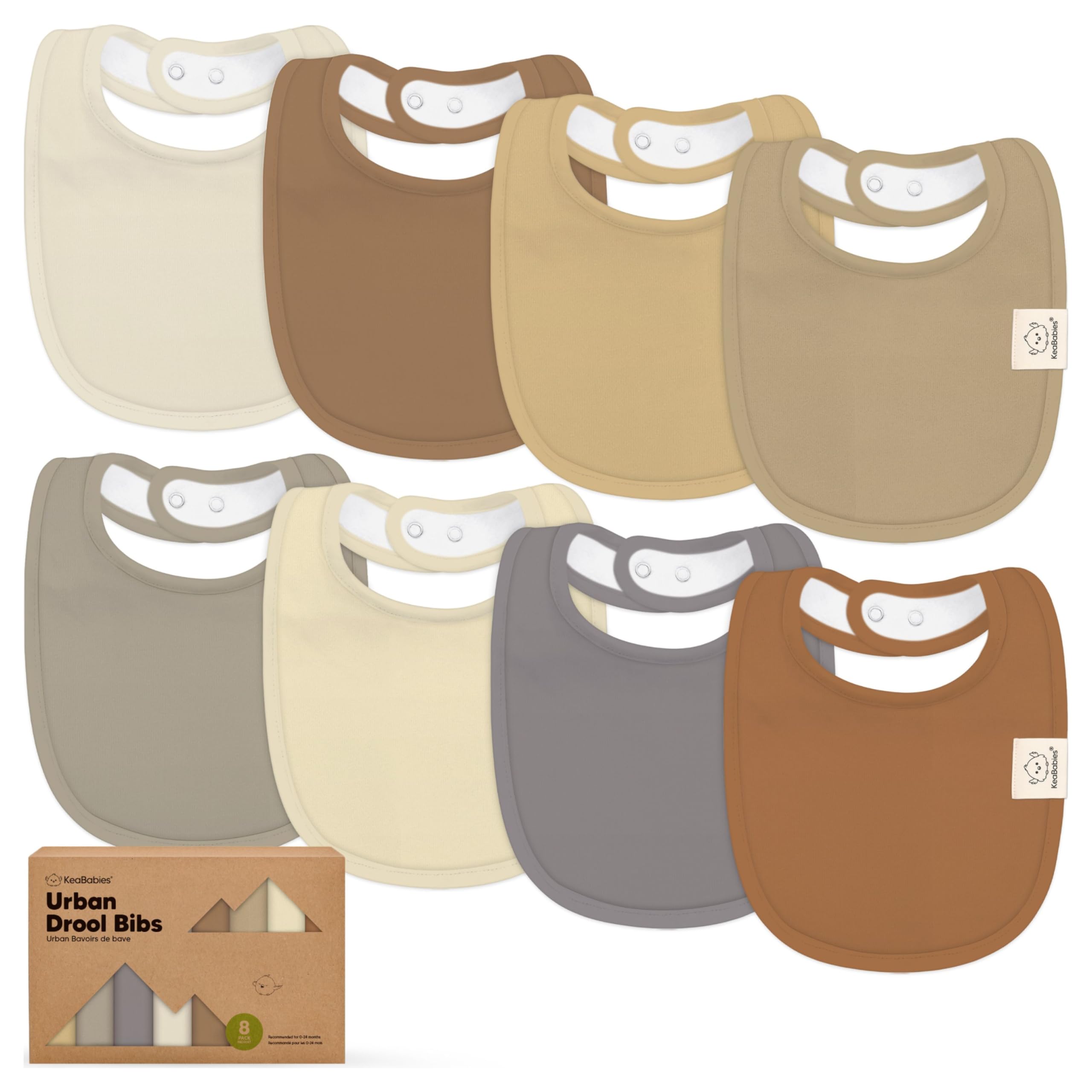 KeaBabies 8-Pack Organic Baby Bibs for Drooling and Teething (Terracotta)