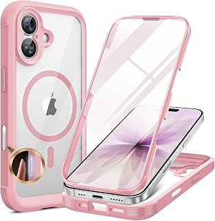 Miracase for iPhone 17 Case 6.3'', Full-Body Military Grade Drop Protection Outdoor Phone case with Built-in Glass Screen &Camera Control,Easy Installation,No Gap,Compatible with MagSafe, Pink