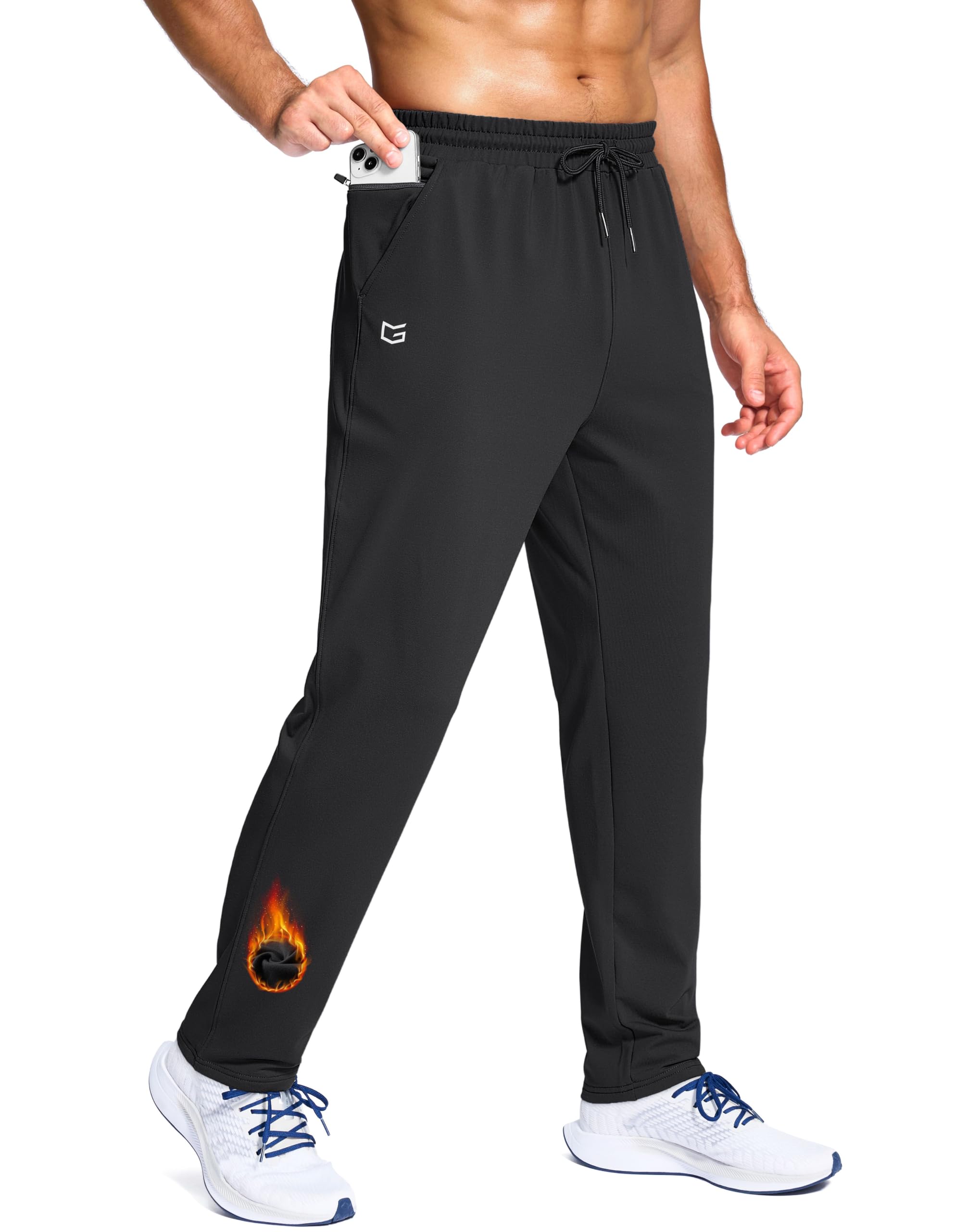 G Gradual Men's Fleece Lined Pants with Zipper Pocket