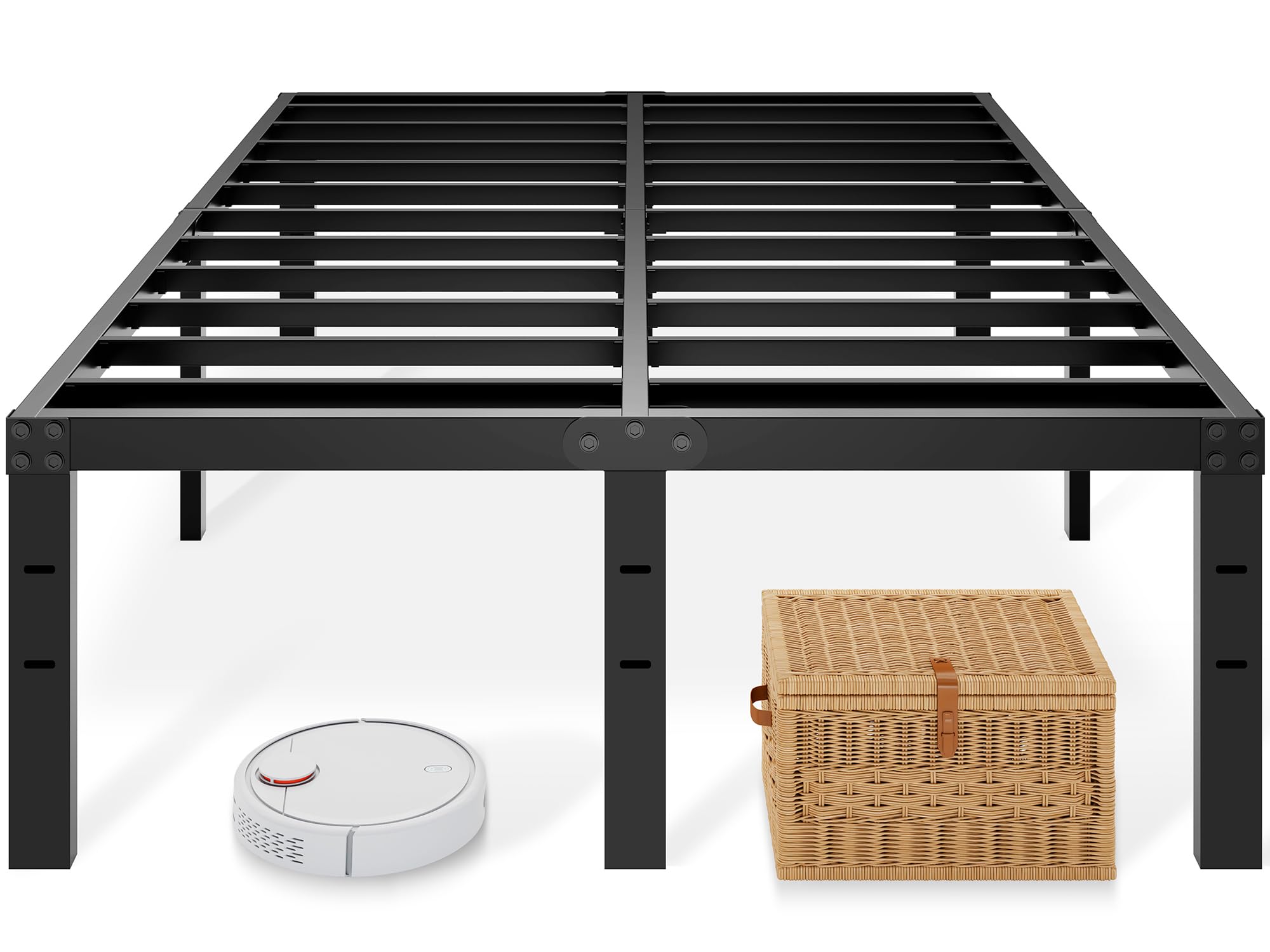 14 Inch Queen Bed Frame with Underbed Storage, No Box Spring Needed | Noise-Free