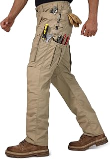 FREE SOLDIER Men's Outdoor Trousers Heavy Duty Cargo Work Trousers Tactical Water Resistant Trousers Four Seasons for Climbing Hiking