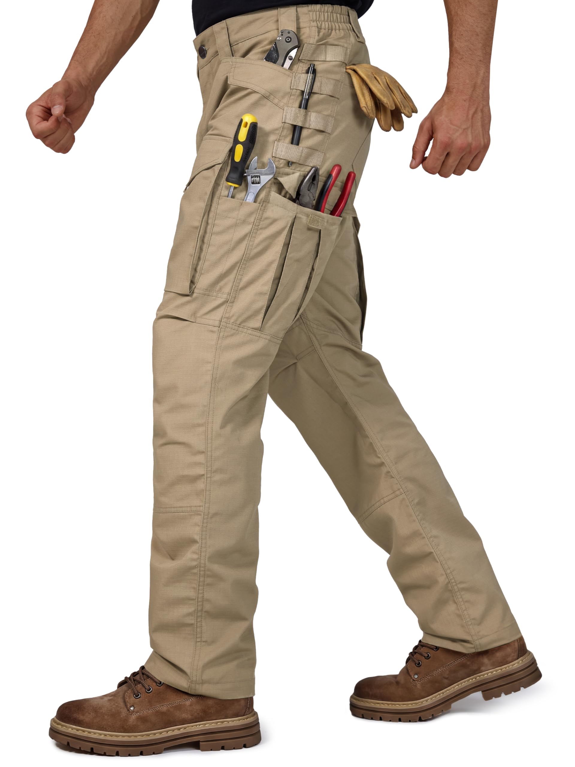 FREE SOLDIER Men's Outdoor Trousers Heavy Duty Cargo Work Trousers Tactical Wate
