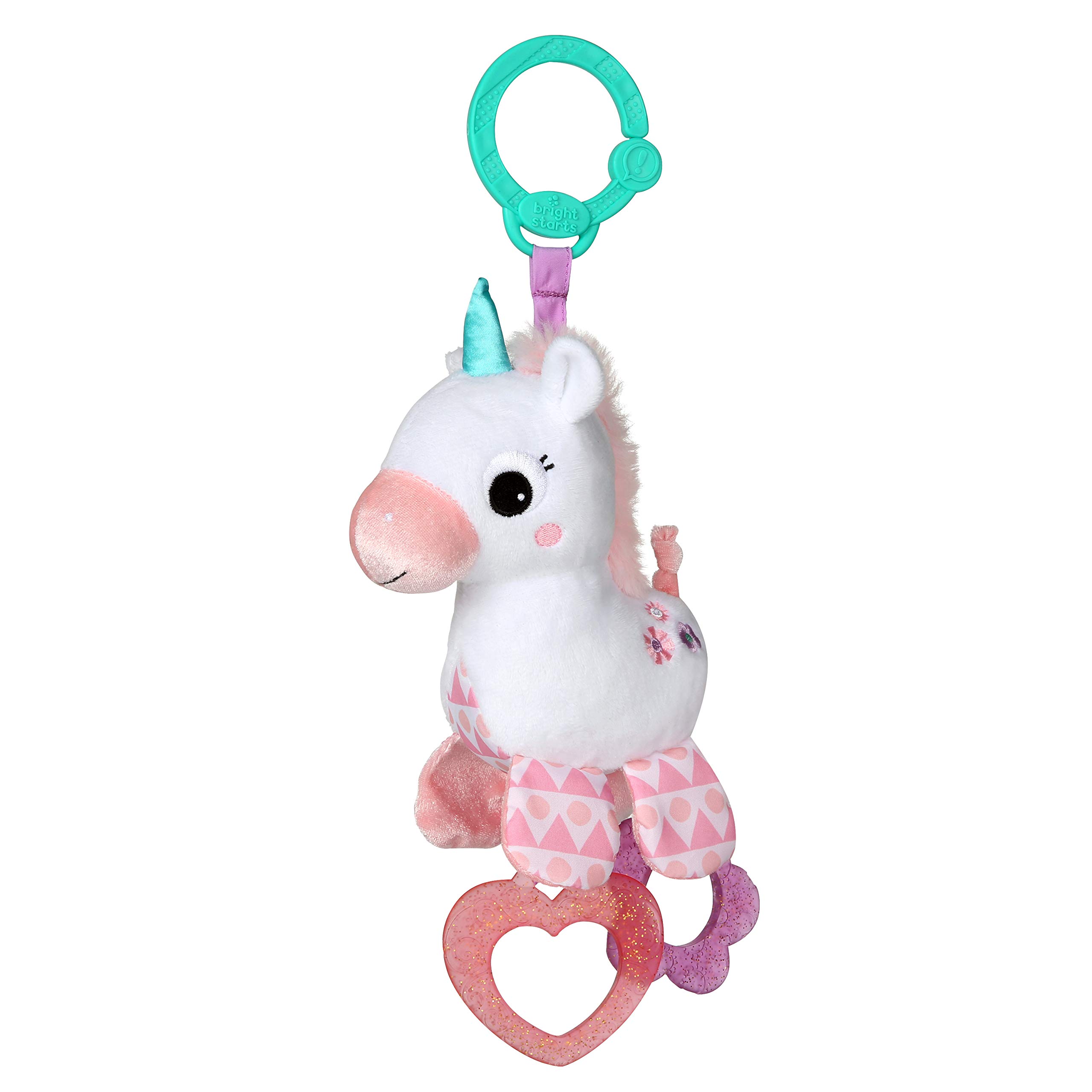 Bright Starts Unicorn Sparkle & Shine Plush Take-Along Stroller or Carrier Toy, 