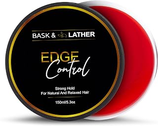 BASK &amp; LATHER Strong Hold Edge Control Gel with Castor Oil, Non-Greasy, Non-Flaking, No White Cast, Long Lasting, Supports Hair Growth, Natural Formula, For All Hair Types, 5.3 Fl Oz