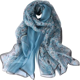 Women's 100% Silk Floral Print Large Scarf Shawl Ultralight Breathable Elegant Gift 175 x 110 cm