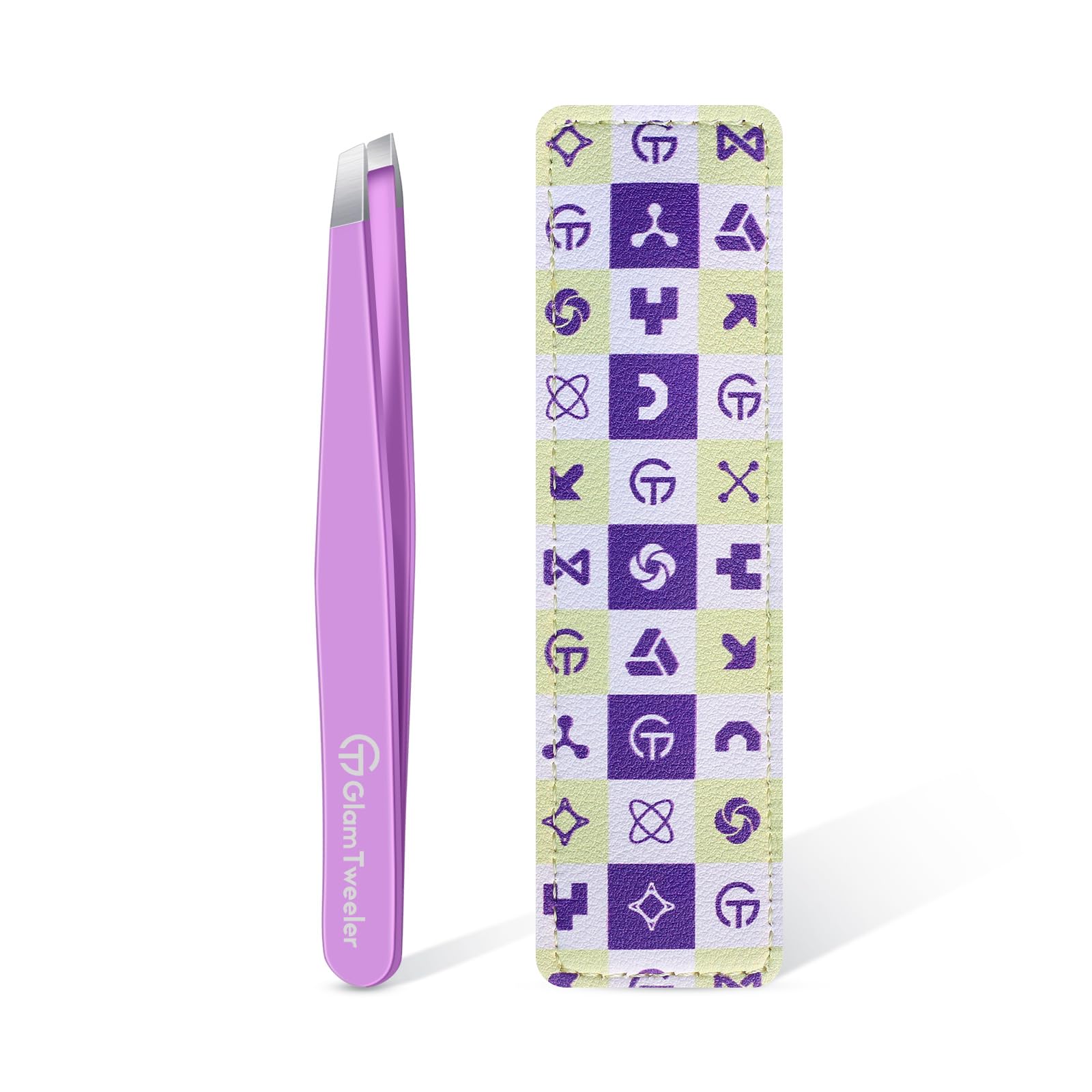 Expert Slant Tip Tweezers with Leather Case, GlamTweeler Sharp & Precision Stain