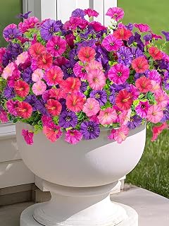 8 Bundles Artificial Flowers Outdoor Artificial Flowers Non-Fade Artificial Flowers for Indoor Outdoor Garden Porch Window Home Wedding Farm Decoration