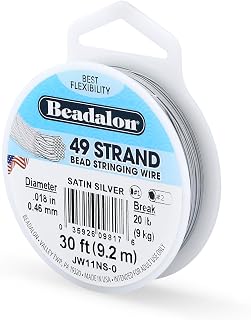 Beadalon 49 Strand Stainless Steel Beading Wire, Satin Silver-.018in/0.46mm | Stainless steel wire, 49-strand flexible design, beads & gemstones, DIY jewelry making, necklaces & bracelets, 30 ft/9.2mm