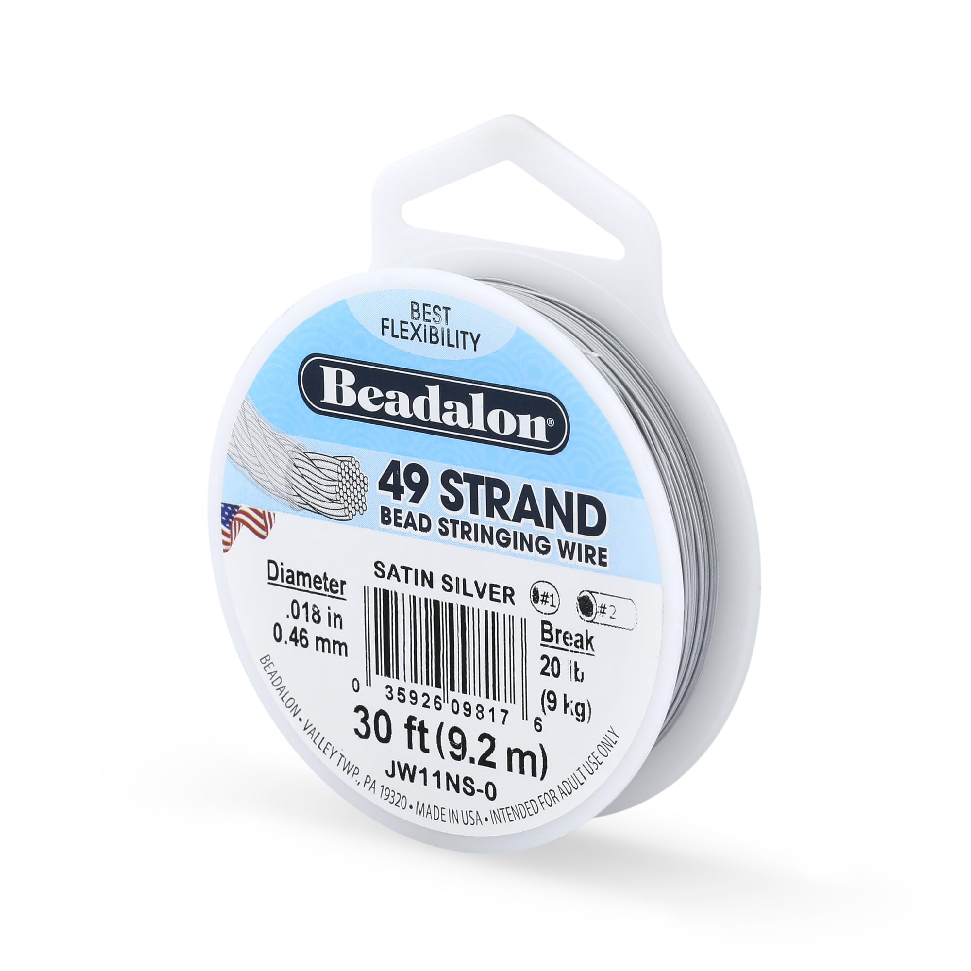 Beadalon 49 Strand Stainless Steel Beading Wire, Satin Silver-.018in/0.46mm | St