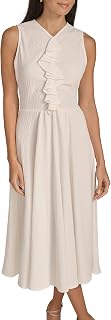 Calvin Klein Guaze Sleeevess Ruffle Neck Midi Dress Women's Dress