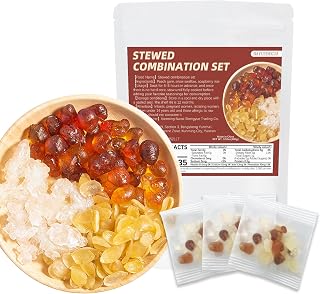 BAYUEDEGUA-Stewed combination set 100g/3.52oz Peach gum,Snow swallow,Soapberry rice.Natural ingredients,Vegetarian friendly,Low calorie.Contains 10 bags.