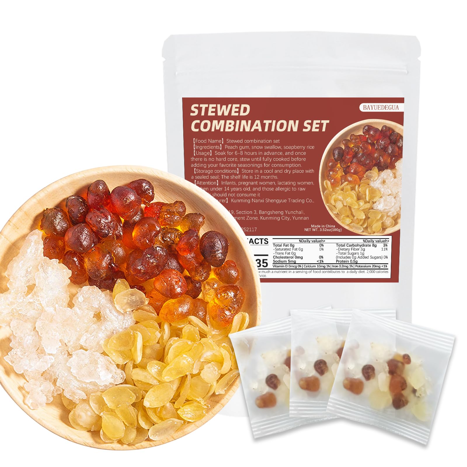 BAYUEDEGUA-Stewed combination set 100g/3.52oz Peach gum,Snow swallow,Soapberry r