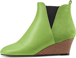 HDEUOLM Women's Half Wedge Esparto Heel Round Toe Ankle Boots Slip-on Wedding Cute 5 CM Heels Shoes
