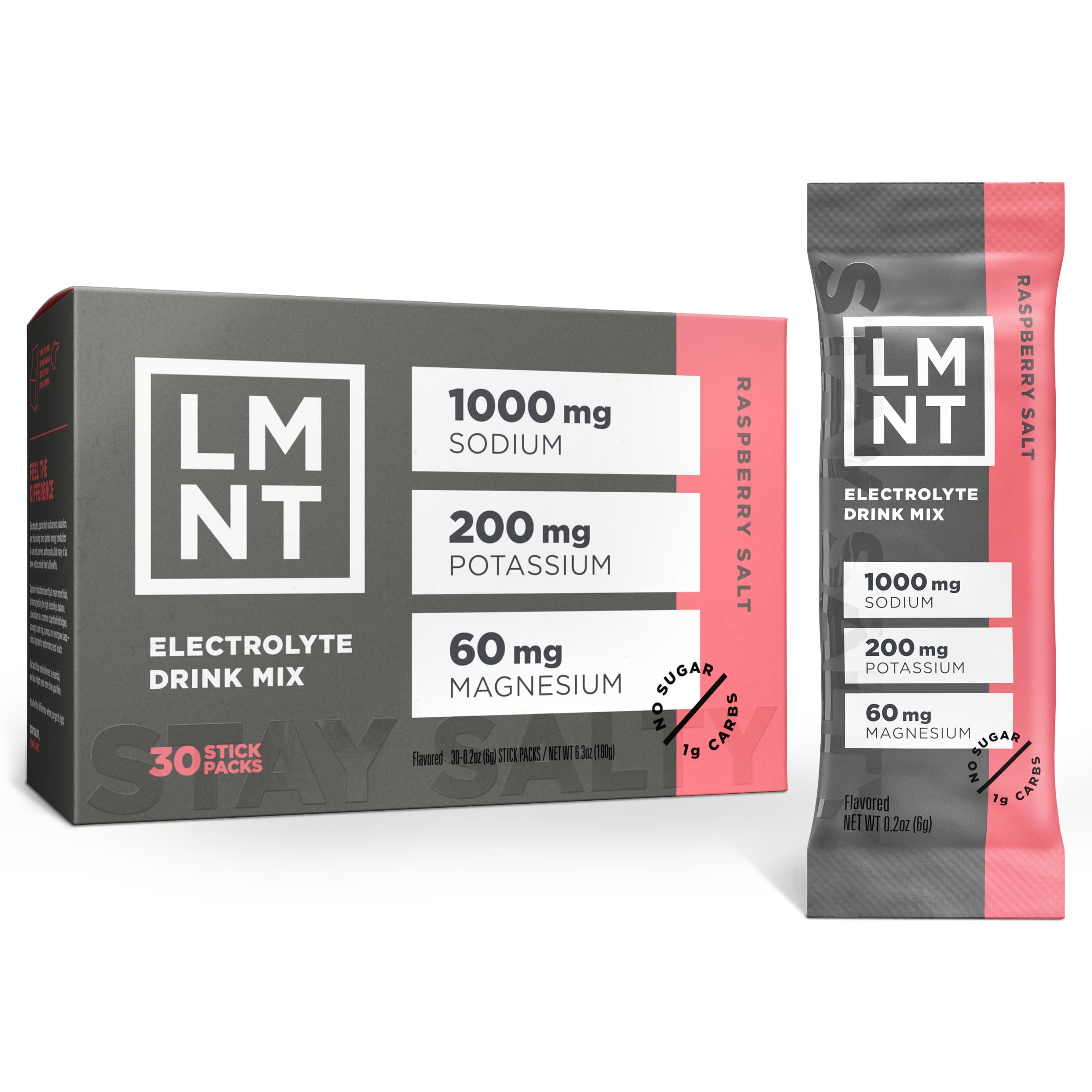 LMNT Zero Sugar Electrolytes - Raspberry Salt | Drink Mix | 30-Count