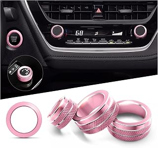 Polodunn for 2020-2025 2026 Toyota Corolla &amp; 2022-2025 2026 Corolla Cross Accessories, 4pcs Aluminum Alloy Knob Cover Trim Set - Rearview Mirror Switch, AC &amp; Push Start (Pink)