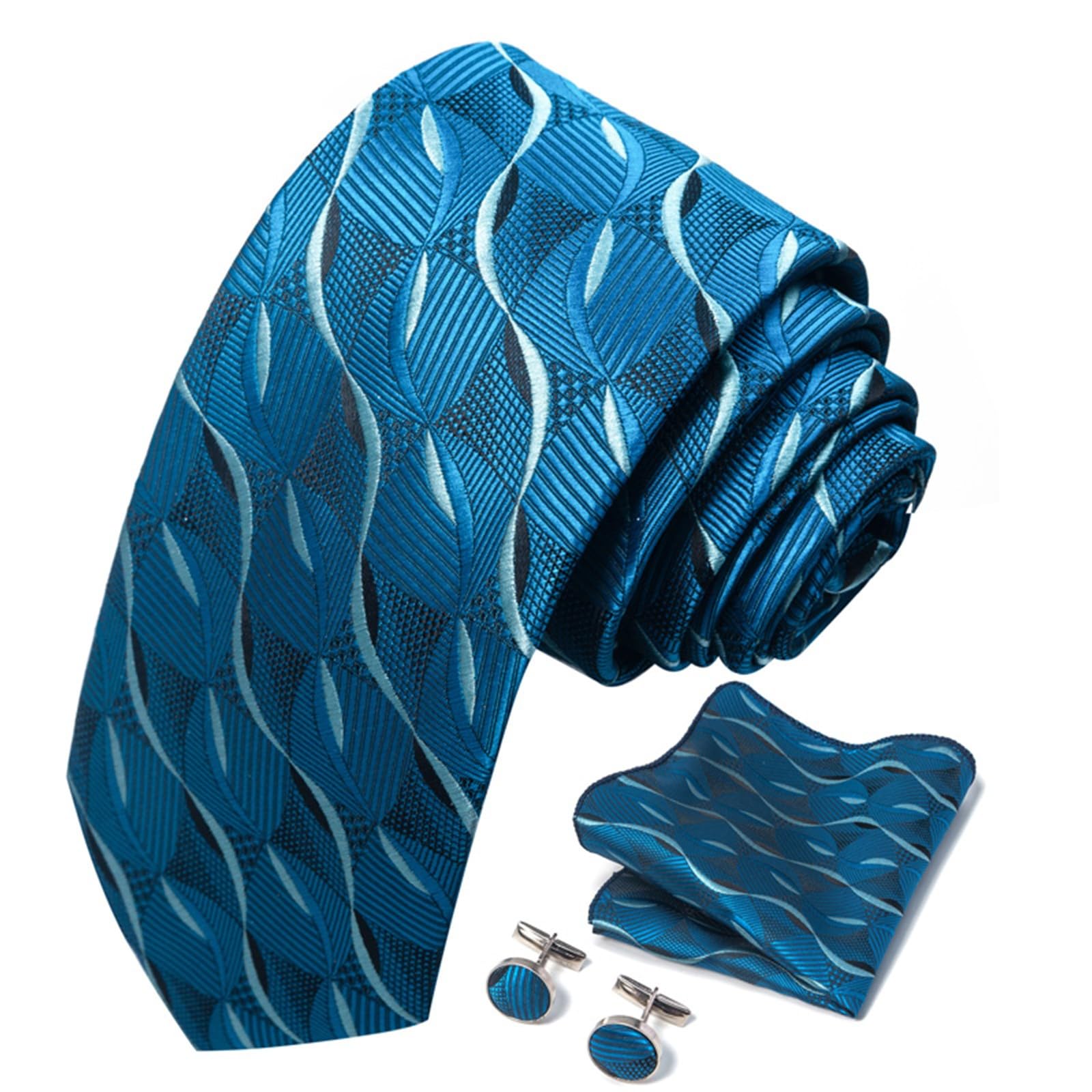 Men's Elegant Paisley Floral Tie with Pocket Square Cufflinks Set