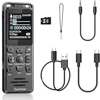 72GB Digital Voice Recorder HD Audio Recording 1.44" Color Screen Smart Voice Recognition A-B Repeat Password Lock USB-C Rechargeable Dictaphone for Meeting Interview Lecture etc.