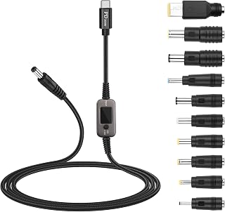 SinLoon PD to DC Converter Adjustable Voltage 100W (5V/9V/12V/15V/20V) C Plug to DC5521 10 Heads Adapter Braided Cable Black 1.2M