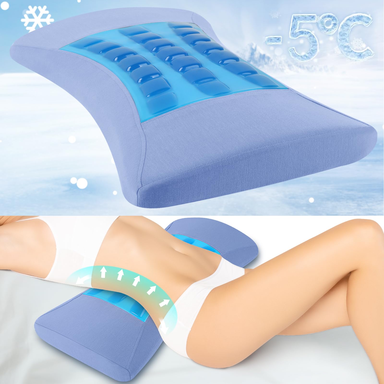 Lumbar Support Pillow for Bed Relief Lower Back Pain with Cooling Gel: Sciatica 