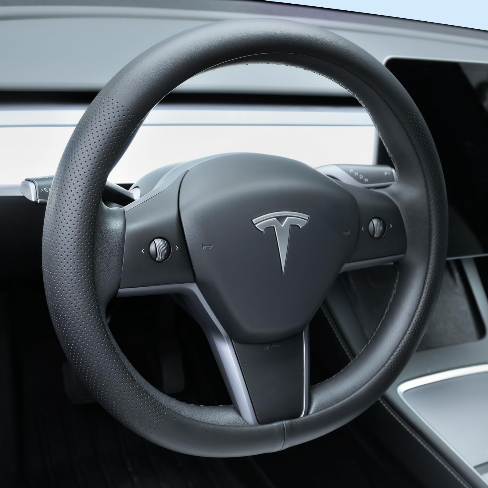 Uxcer Nappa Leather Steering Wheel Cover Compatible with Tesla Model 3/Y 2016-20